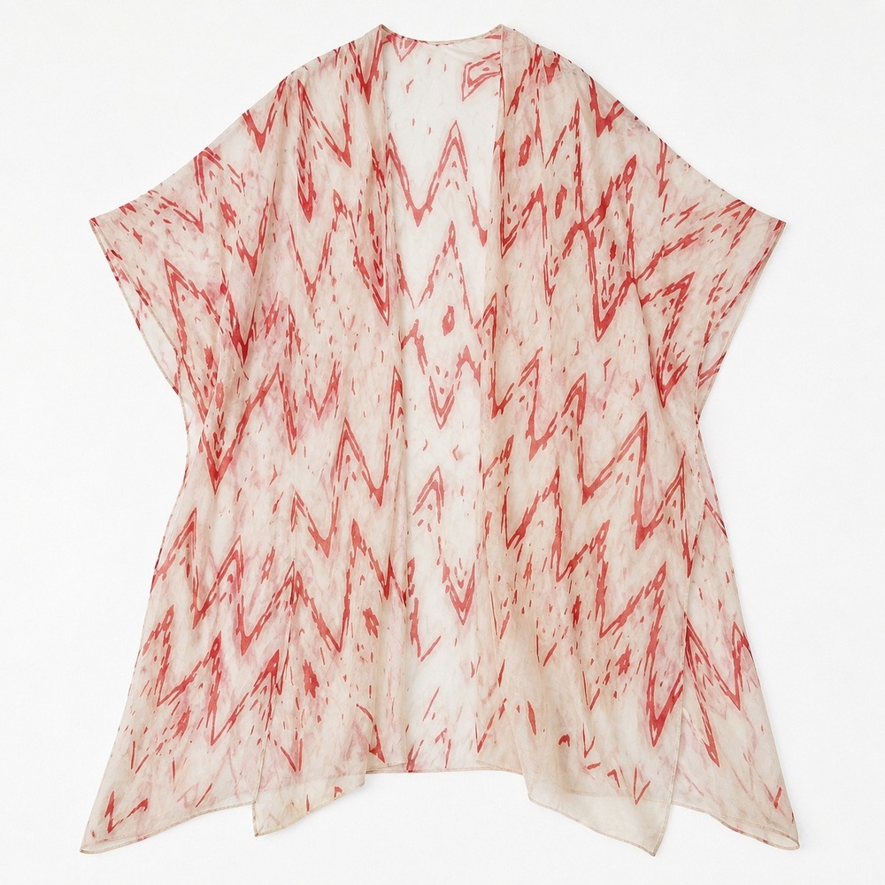 Boho Beach Coverup Sheer Prairie Romance Abstract Ikat Kimono Wrap Open Front